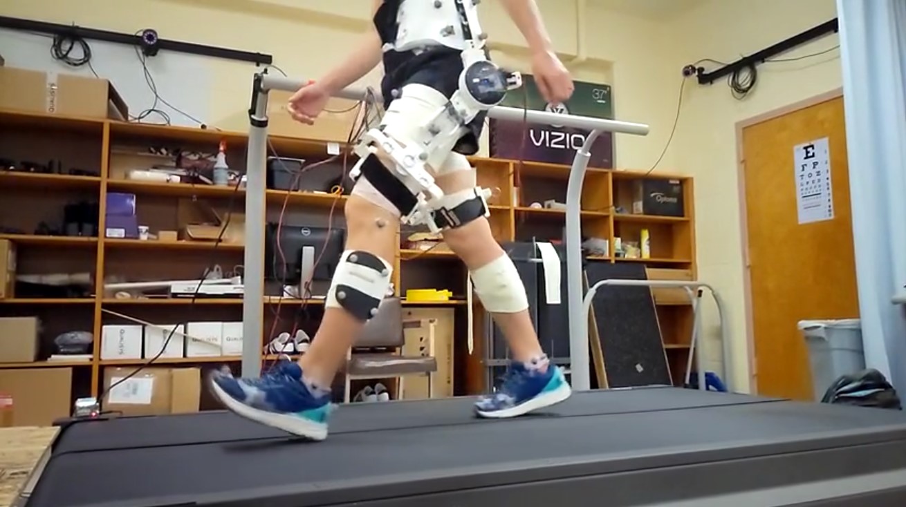 Demo of the robotic hip exoskeleton developed by the Human Robot Systems Laboratory (HRSL) at University of Massachusetts Amherst. Credit: Meghan Huber, UMass Amherst